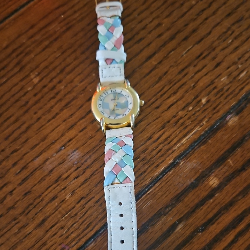 Chic Gold Watch with Multicolor Braided Strap